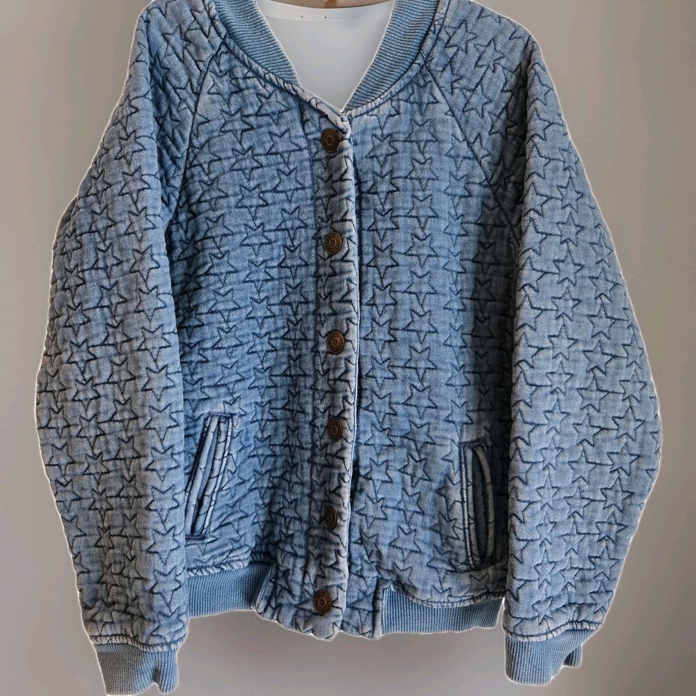 Cat and Jack Quilted Soft Denim Jacket Stars Girls Size M 7/8